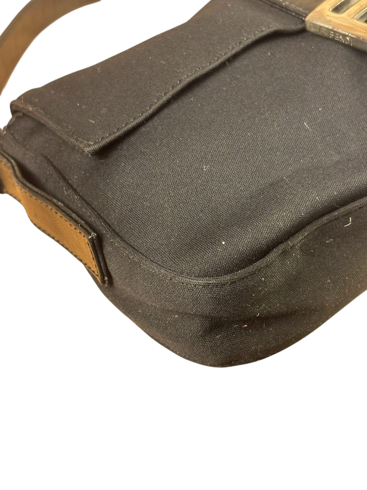 Fendi Black Leather Trim Neoprene Baguette