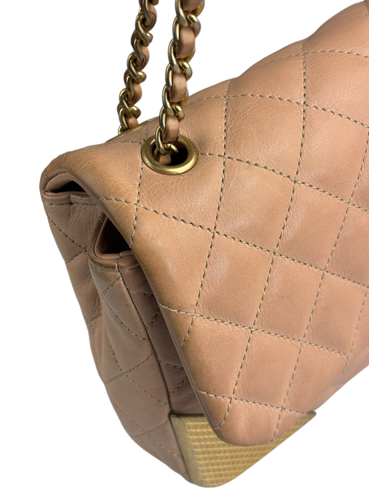 Chanel Blush Pink Quilted Lambskin Rock The Corner Flap Bag 2017