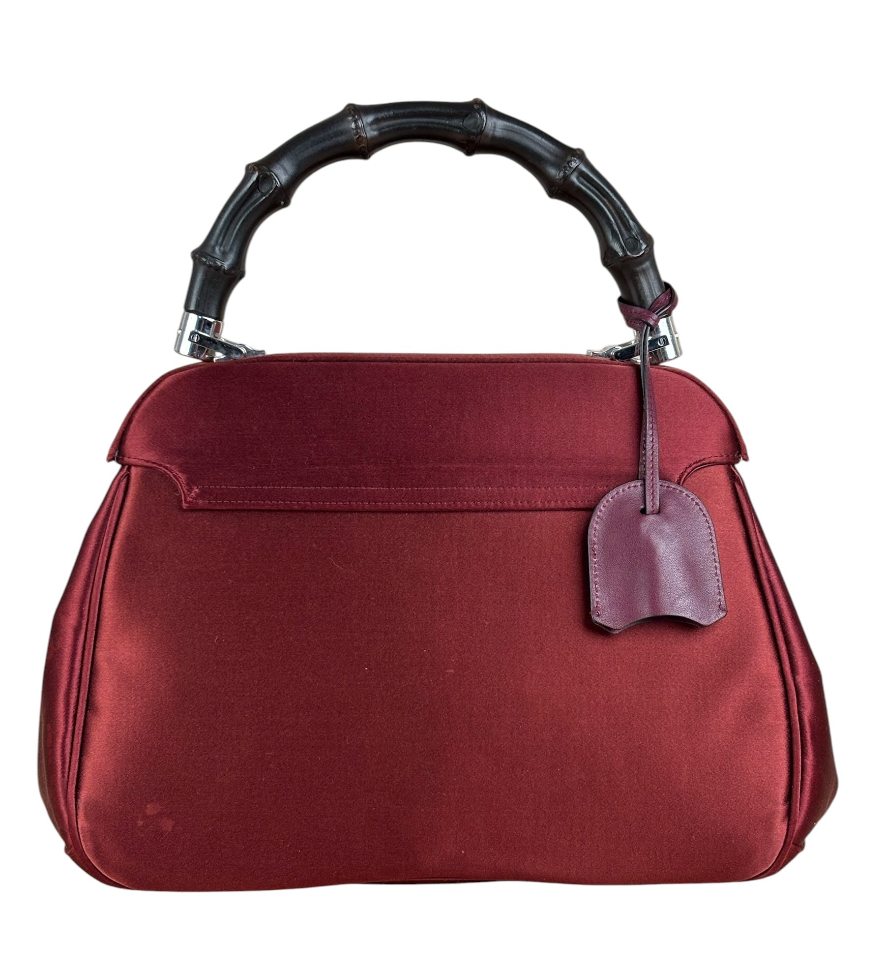 Gucci Burgundy Satin Bamboo Top Handle Bag