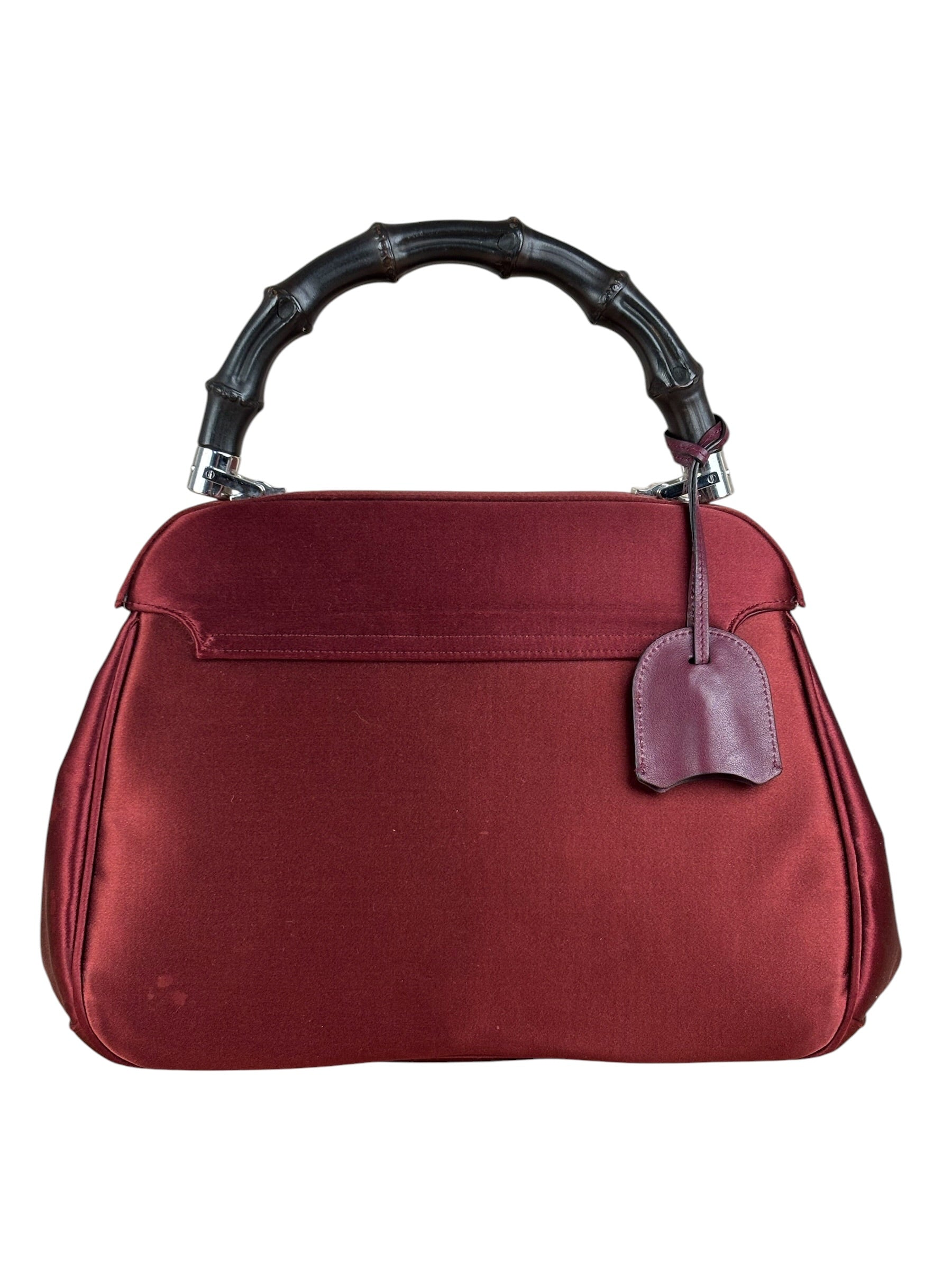 Gucci Burgundy Satin Bamboo Top Handle Bag
