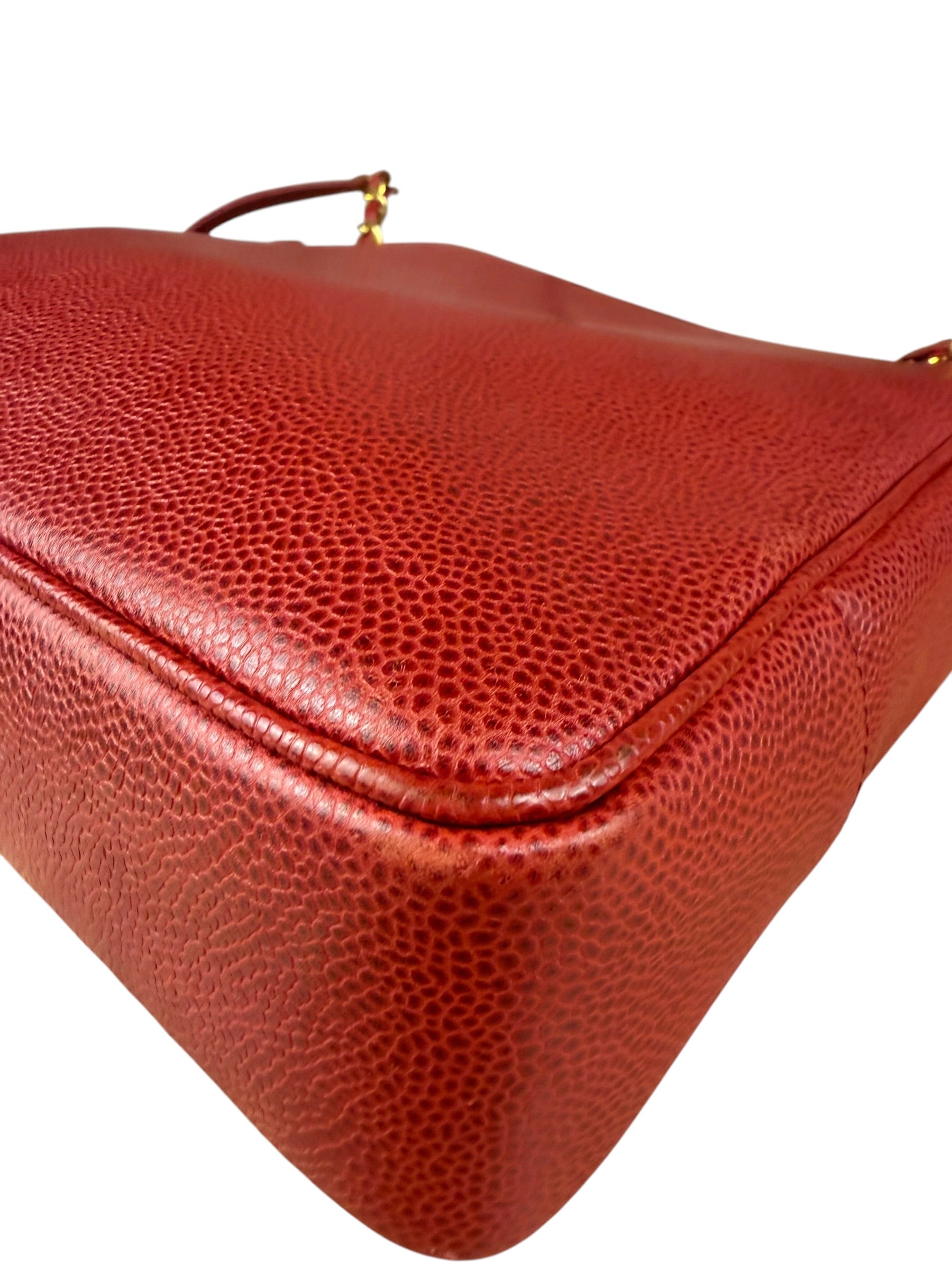 Chanel Red Caviar Leather CC Logo Tote Bag