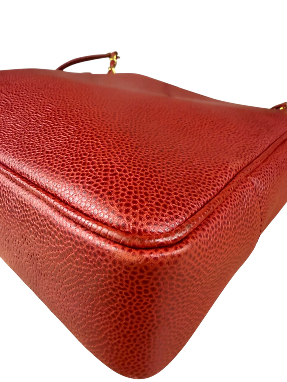 Chanel Red Caviar Leather CC Logo Tote Bag