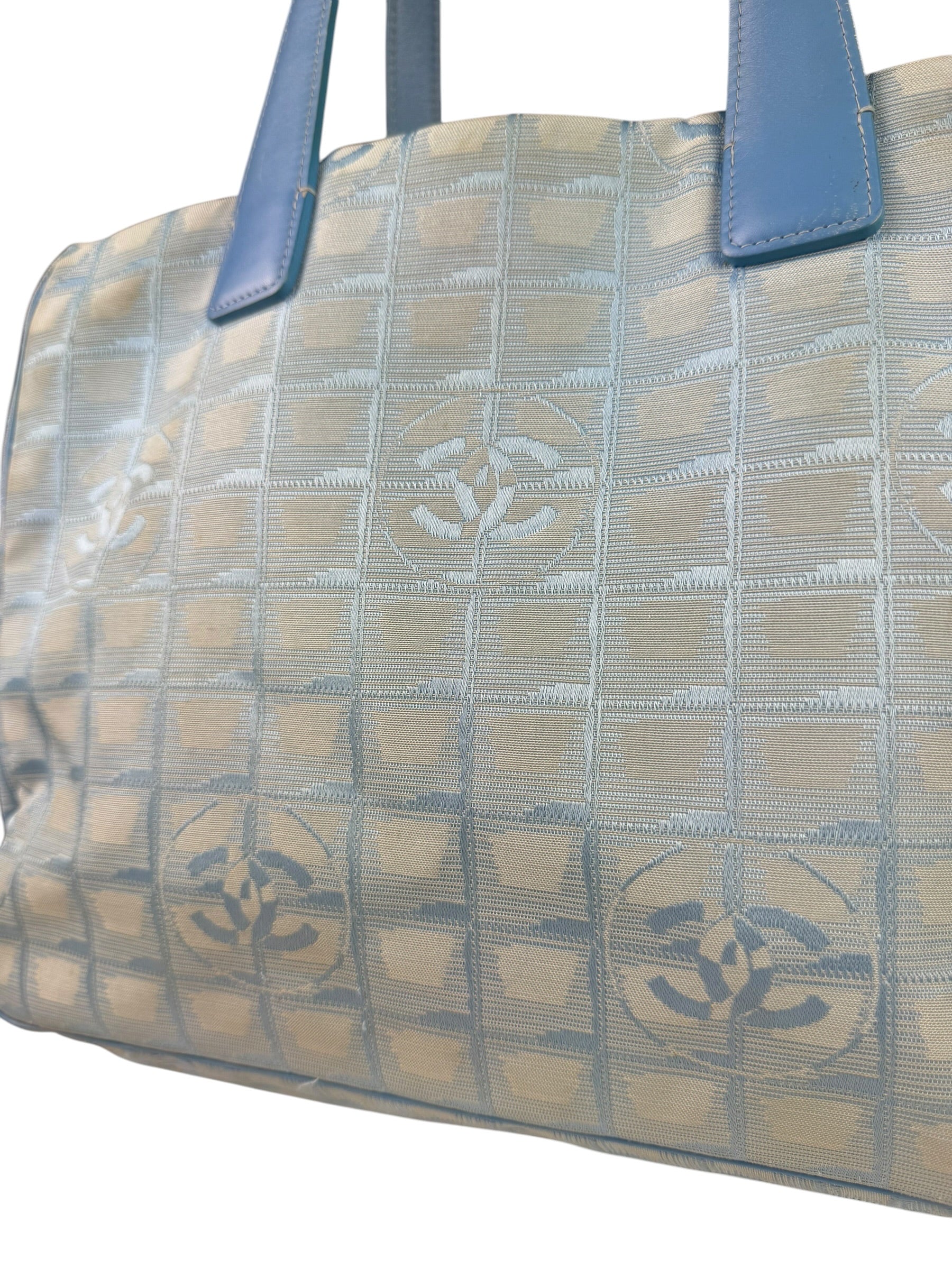 Chanel Light Blue Nylon/Leather Trim Travel Line Tote 2002