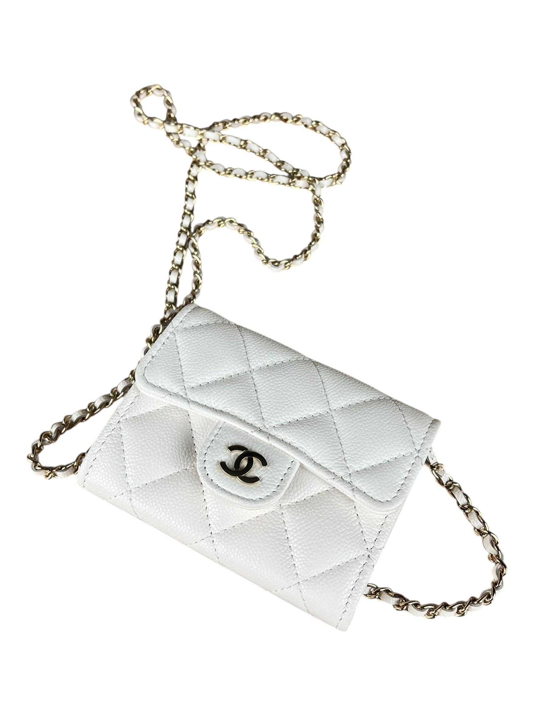 Chanel Classic Flap Card Holder on Chain Quilted Caviar Black