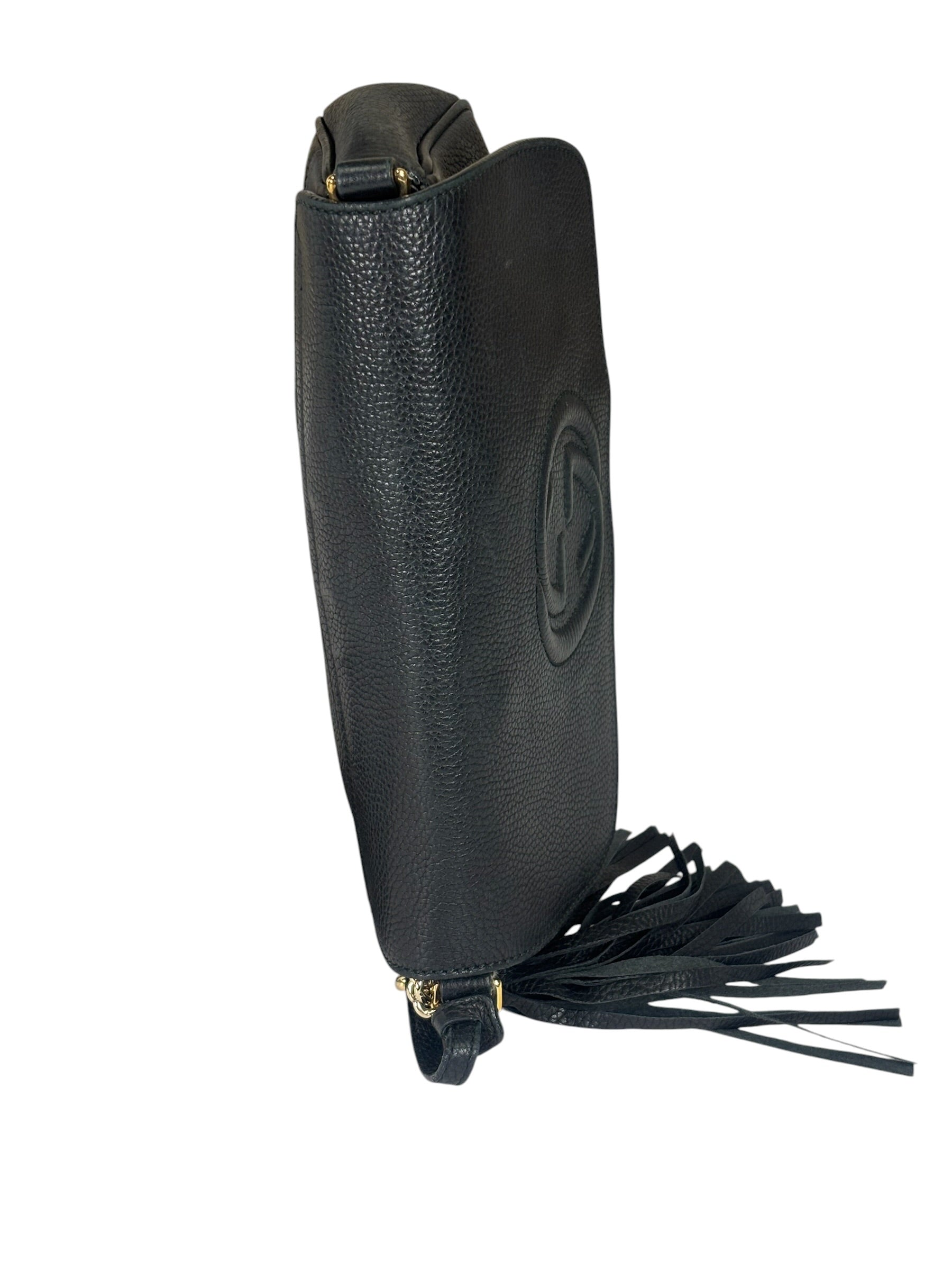 Gucci Black Pebbled Leather Soho Chain Flap Crossbody Bag