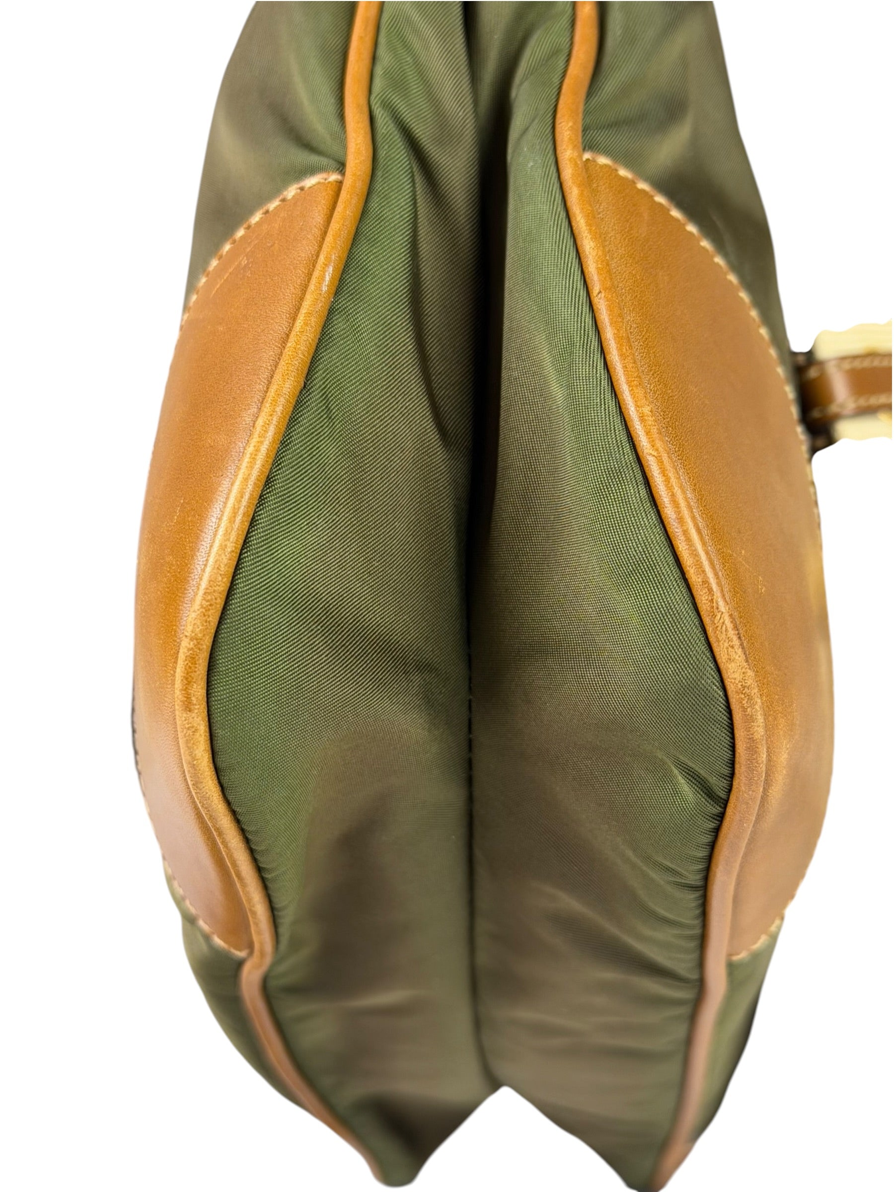 Prada Green/Brown Nylon/Leather Trim Crossbody Bag