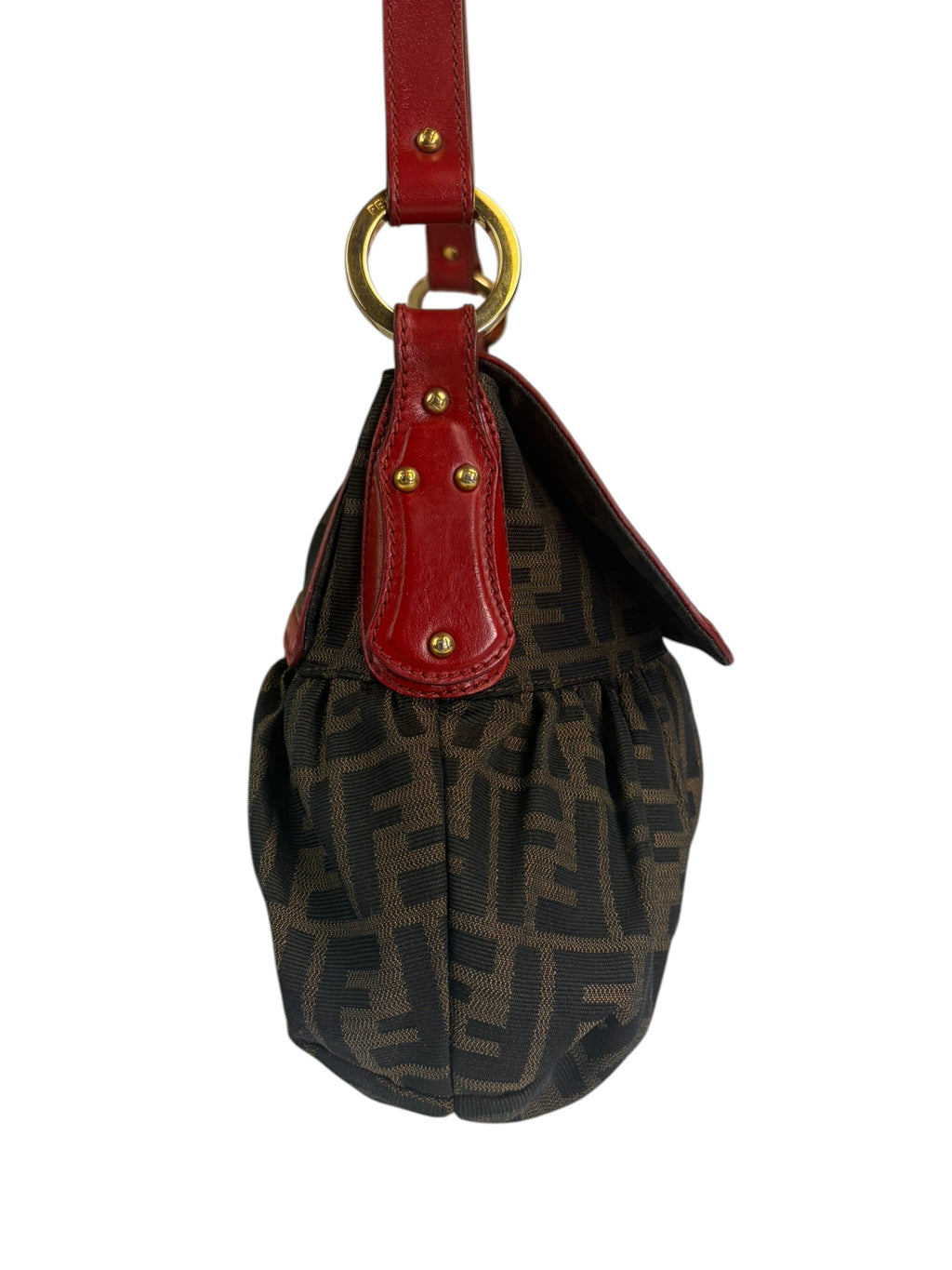 Fendi Canvas Zucca Chef Red Leather Trim Shoulder Bag