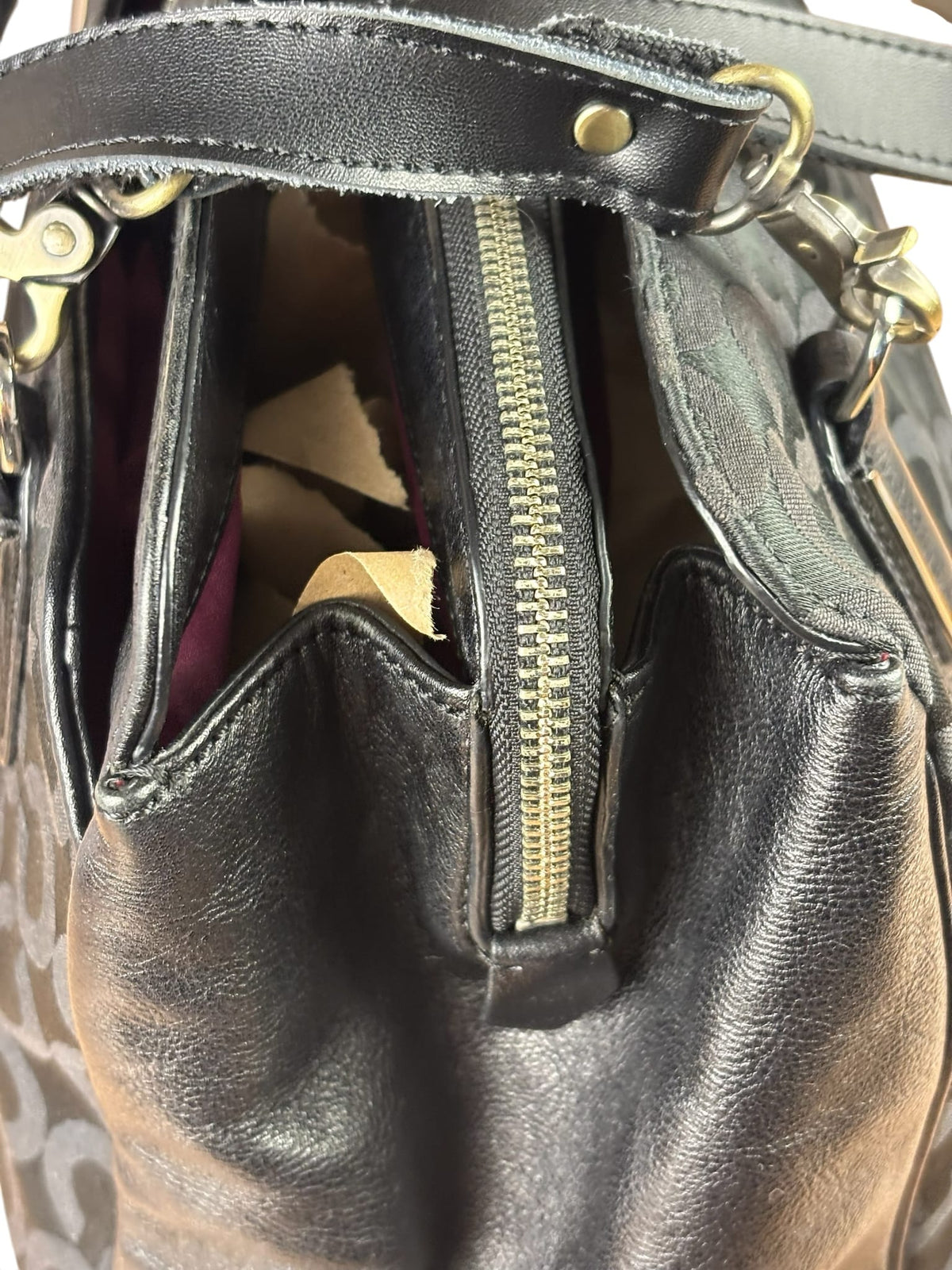 Coach Black Leather Trim Madison Op Art Sateen Phoebe Shoulder Bag