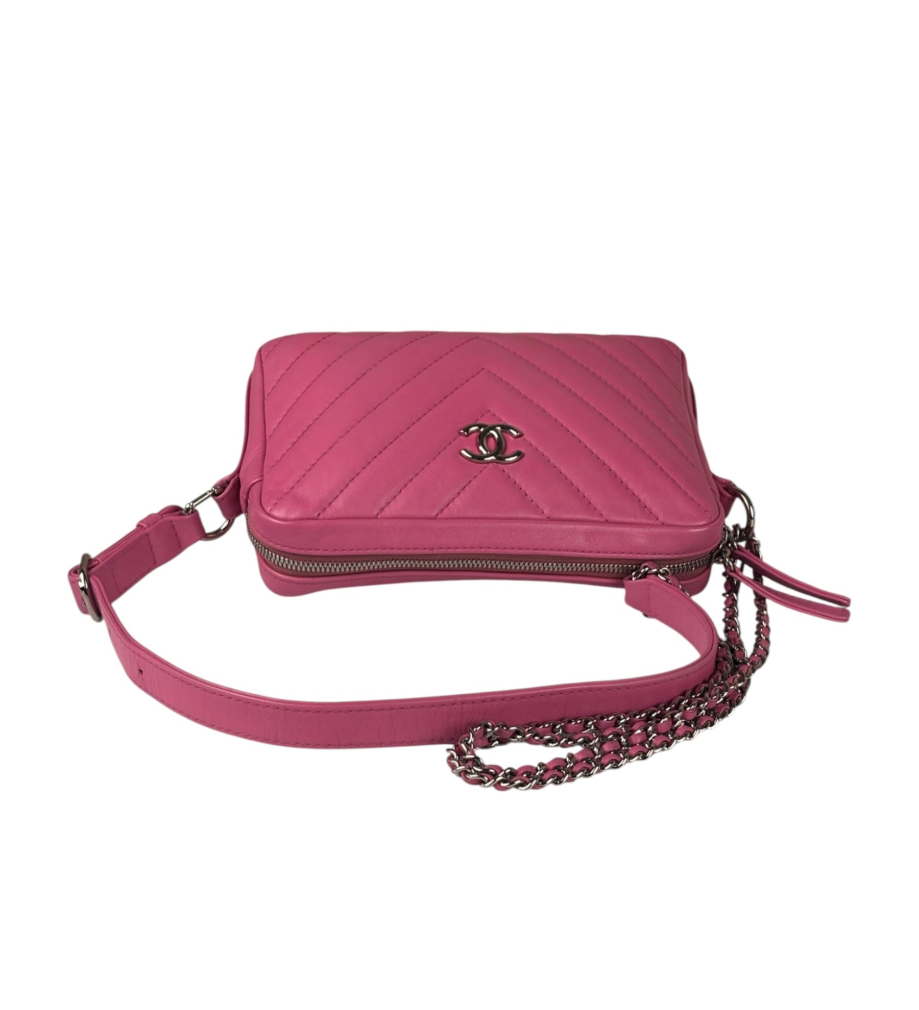 Chanel Pink Chevron Leather Promenade Chain Shoulder Bag 2018