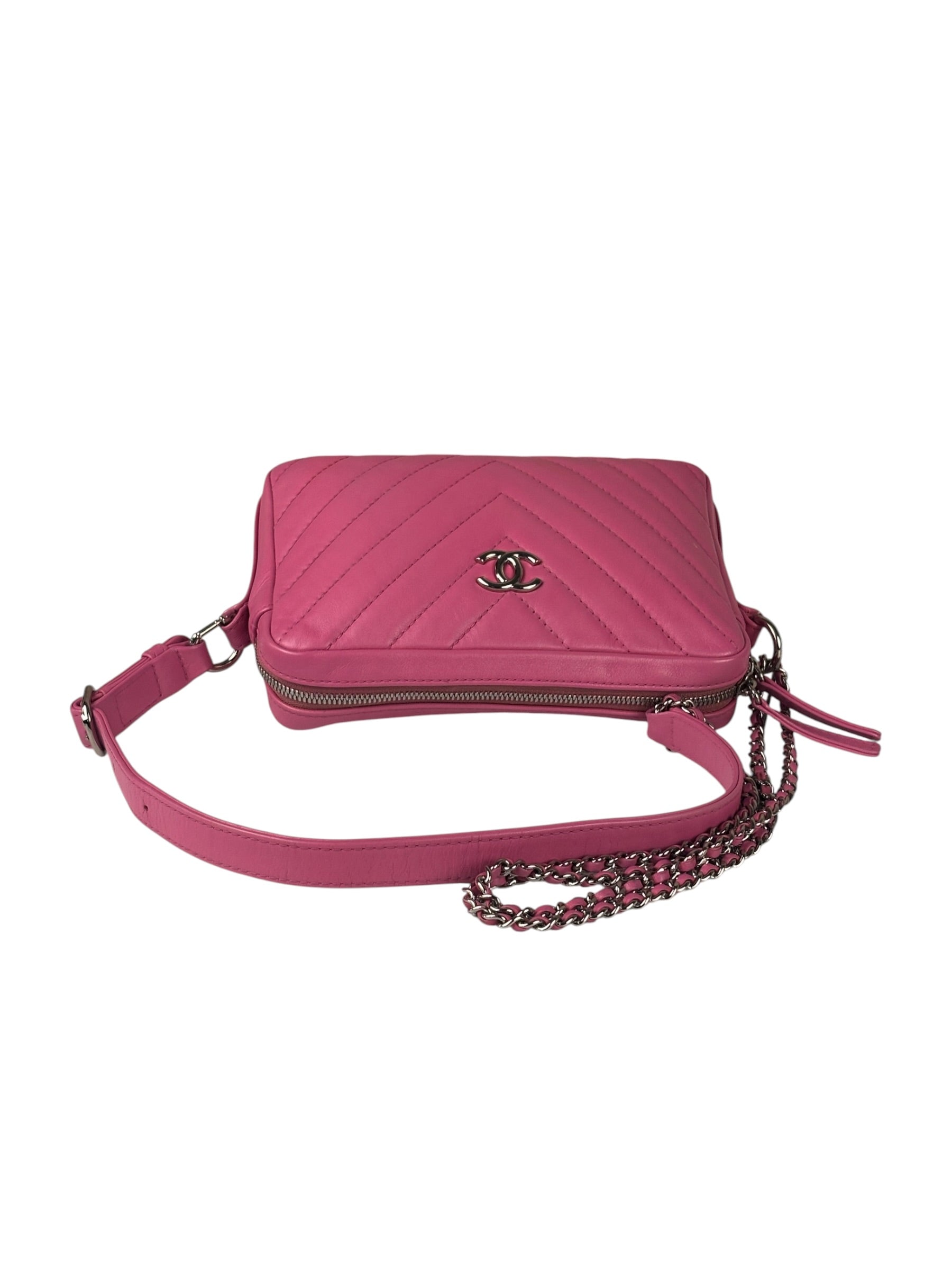 Chanel Pink Chevron Leather Promenade Chain Shoulder Bag 2018