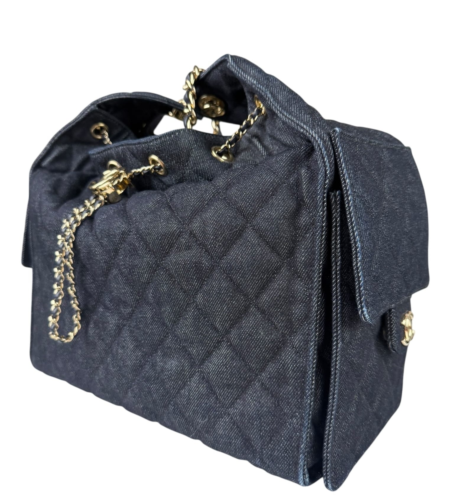 Chanel Navy Quilted Denim/Leather Trim 25 Hobo Bag 2021