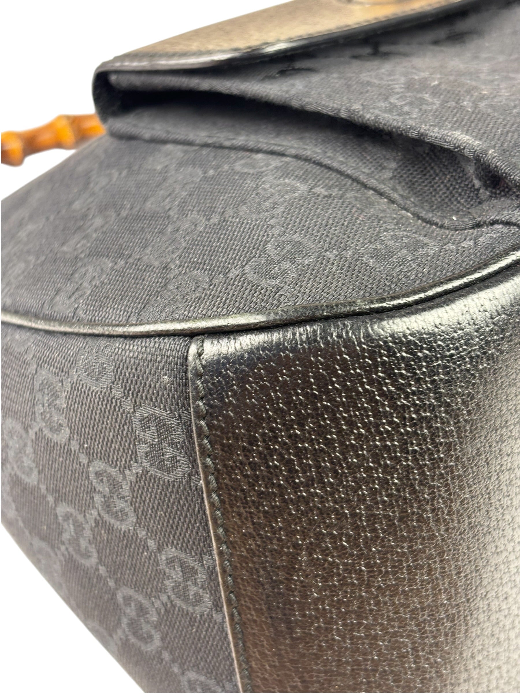 Gucci Black Leather Trim Bamboo Handle Hobo Bag