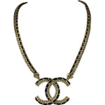 Chanel 22S Gold Metal/Black Leather Pendant Necklace
