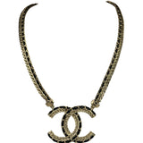 Chanel 22S Gold Metal/Black Leather Pendant Necklace