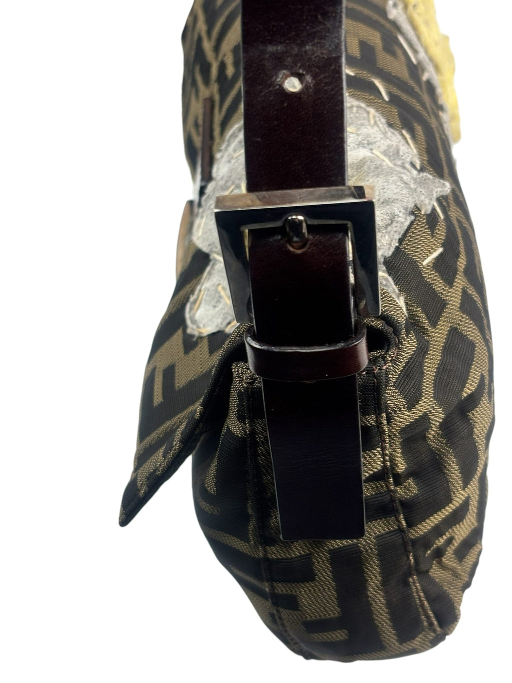 Fendi Brown Leather Trim Zucca Floral Embroidered Baguette