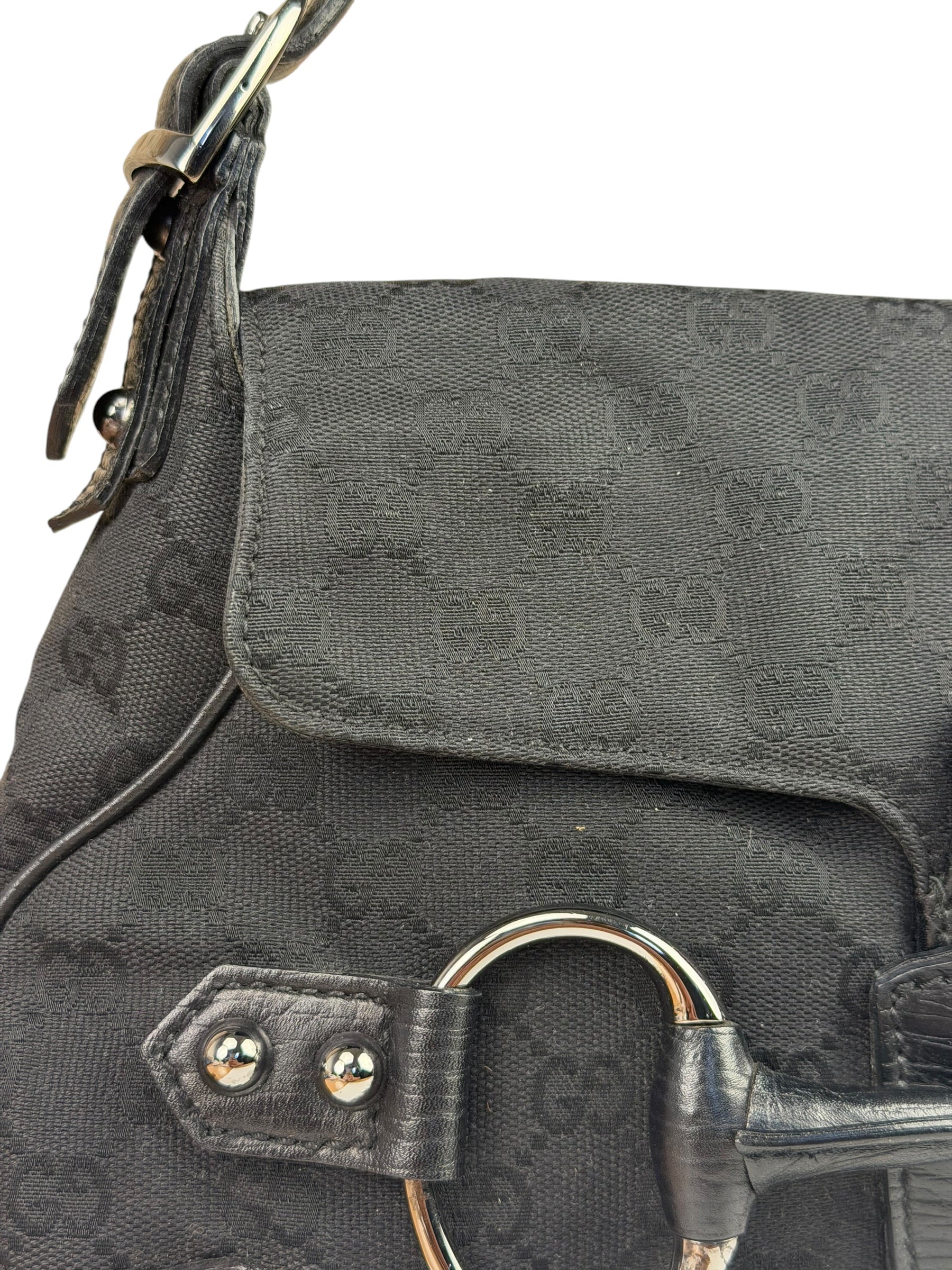 Gucci GG Vintage Black Horsebit Flap Shoulder Bag
