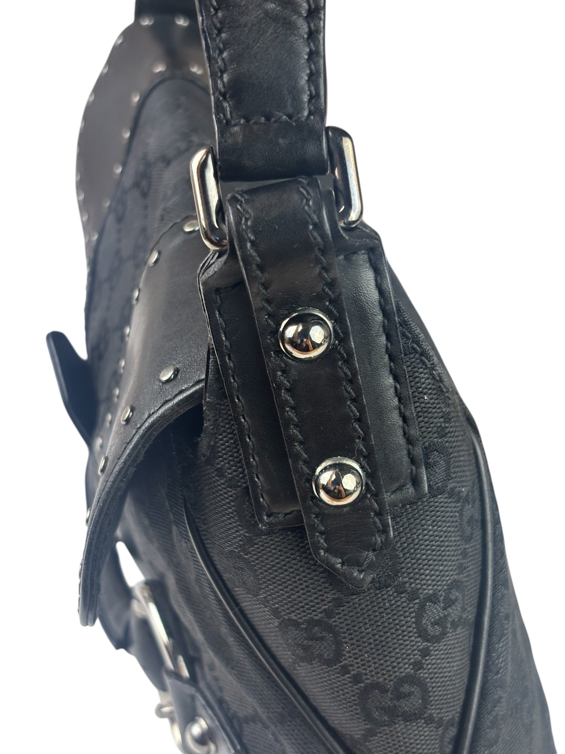 Gucci Vintage Black Horsebit Studded Chain Shoulder Bag