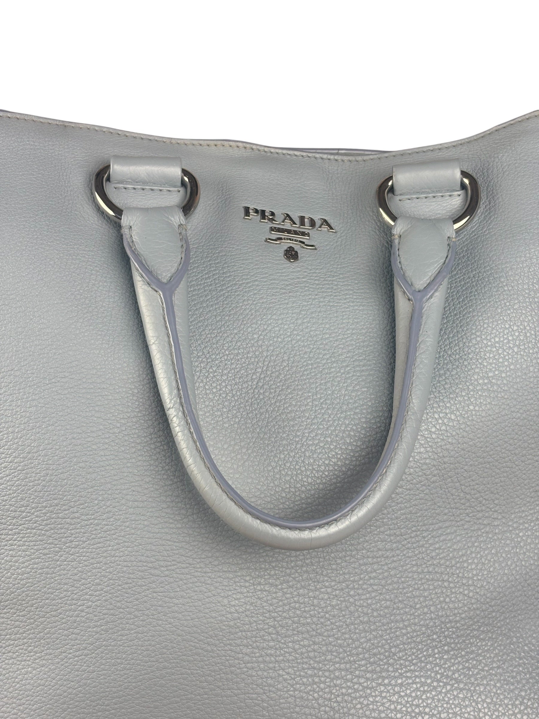 Prada Light Blue Vitello Daino Leather Tote