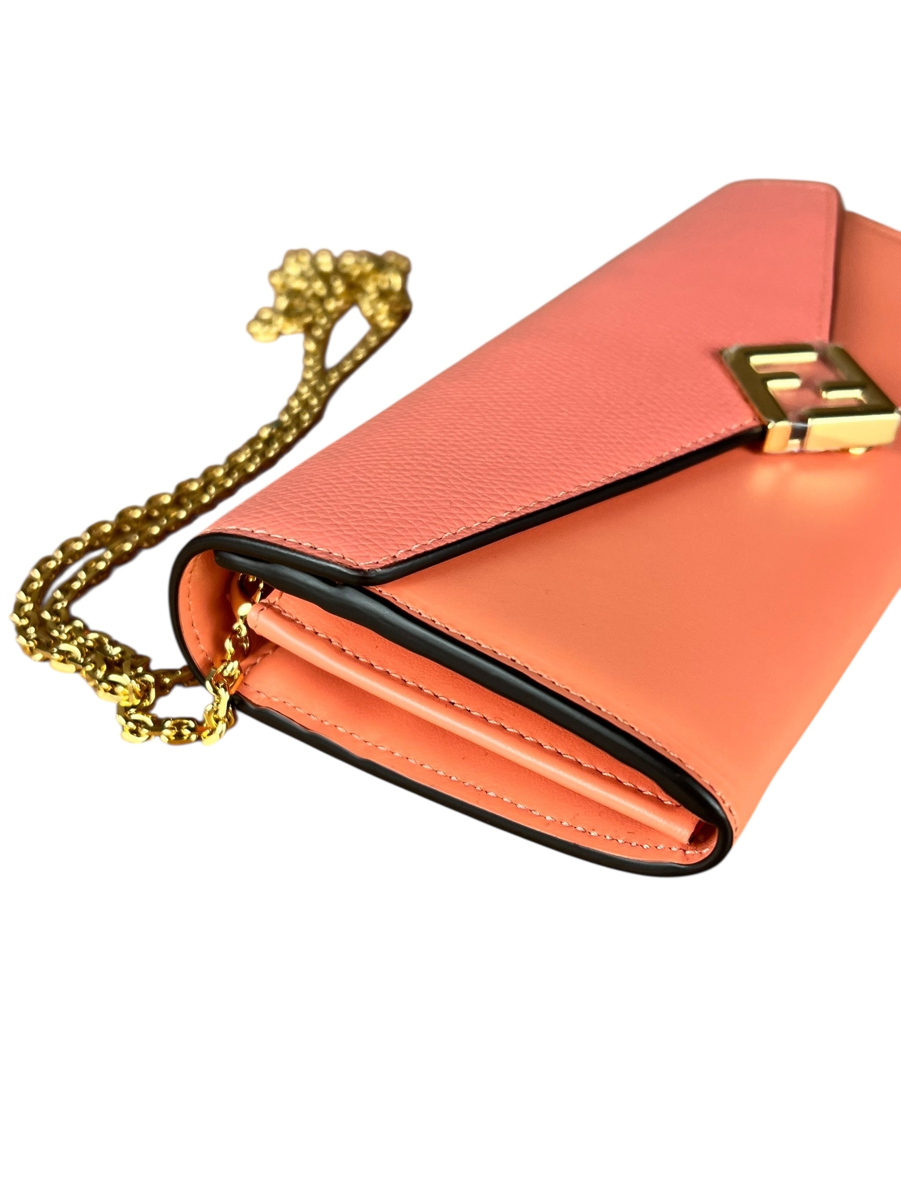 Fendi FF Diamonds Continental Peach Wallet on Chain