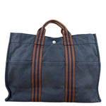 Hermes Vintage Blue/Brown Fourre-Tout Canvas Tote Bag MM