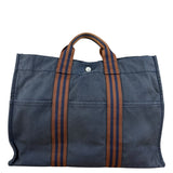 Hermes Vintage Blue/Brown Fourre-Tout Canvas Tote Bag MM
