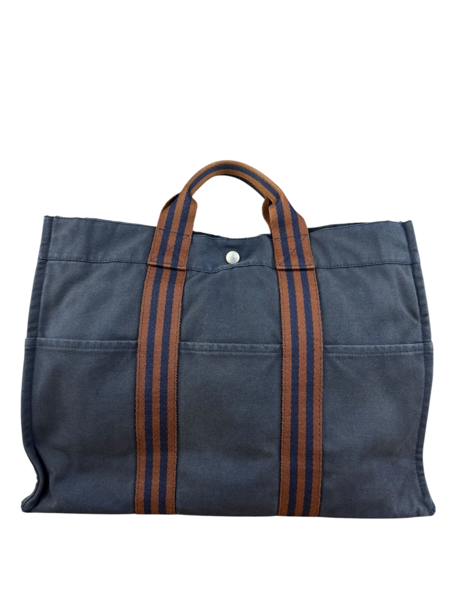 Hermes Vintage Blue/Brown Fourre-Tout Canvas Tote Bag MM