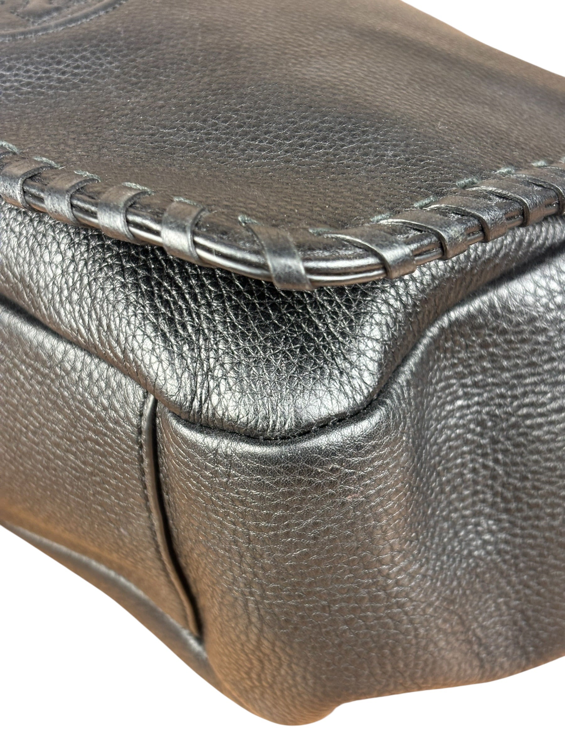 Tory Burch Black Marion Whipstitch Flap Shoulder Bag