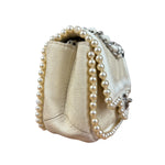 Chanel White Leather/Canvas Pearl Crossbody Flap 2003