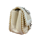 Chanel White Leather/Canvas Pearl Crossbody Flap 2003