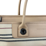 Burberry Multi-Color Leather Trim Striped Canvas Tote Bag