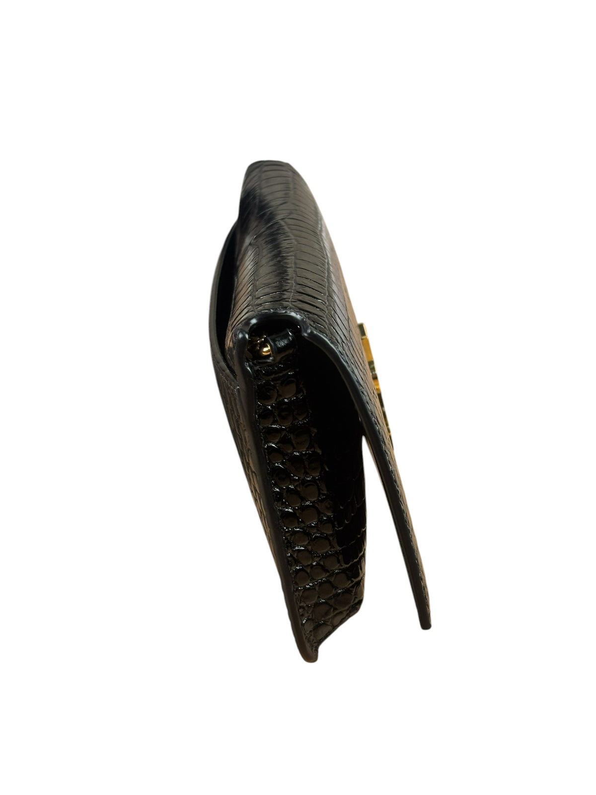 YSL Black Cocco Embossed Leather Print Phone Holder