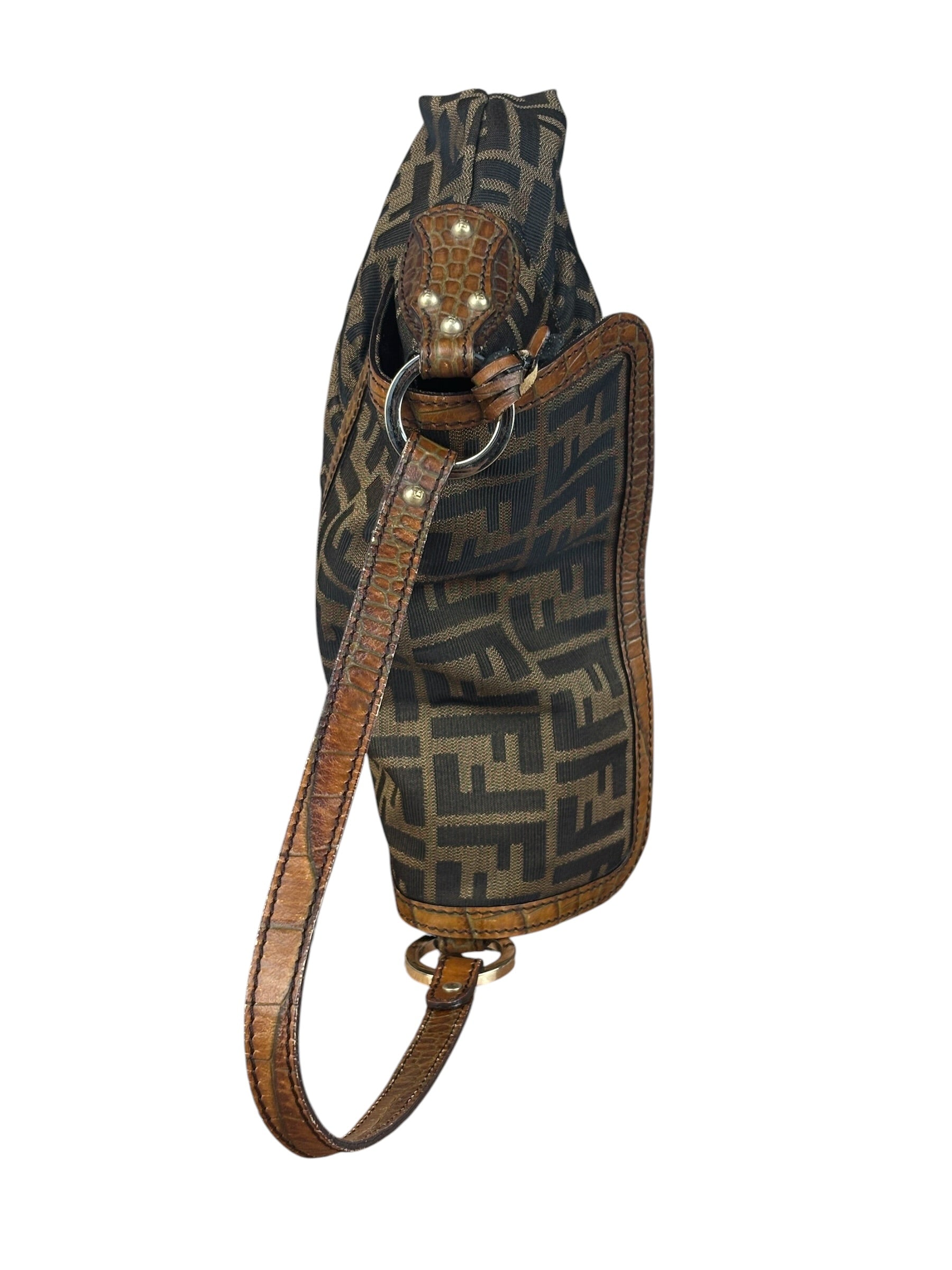 Fendi Zucca Brown Monogram Canvas FF Chef Shoulder Bag