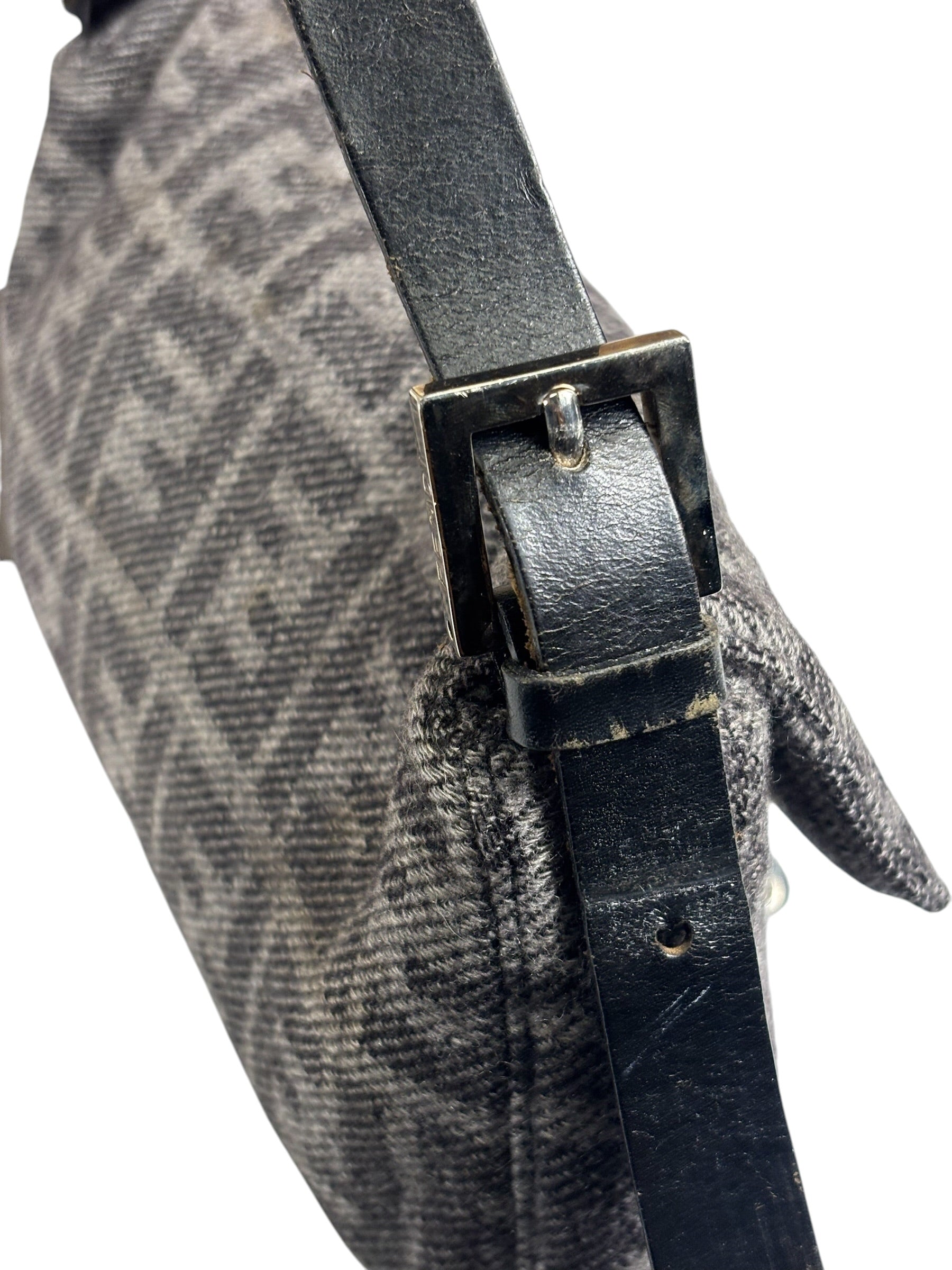 Fendi Grey/Black Leather Trim/Wool Zucca Baguette