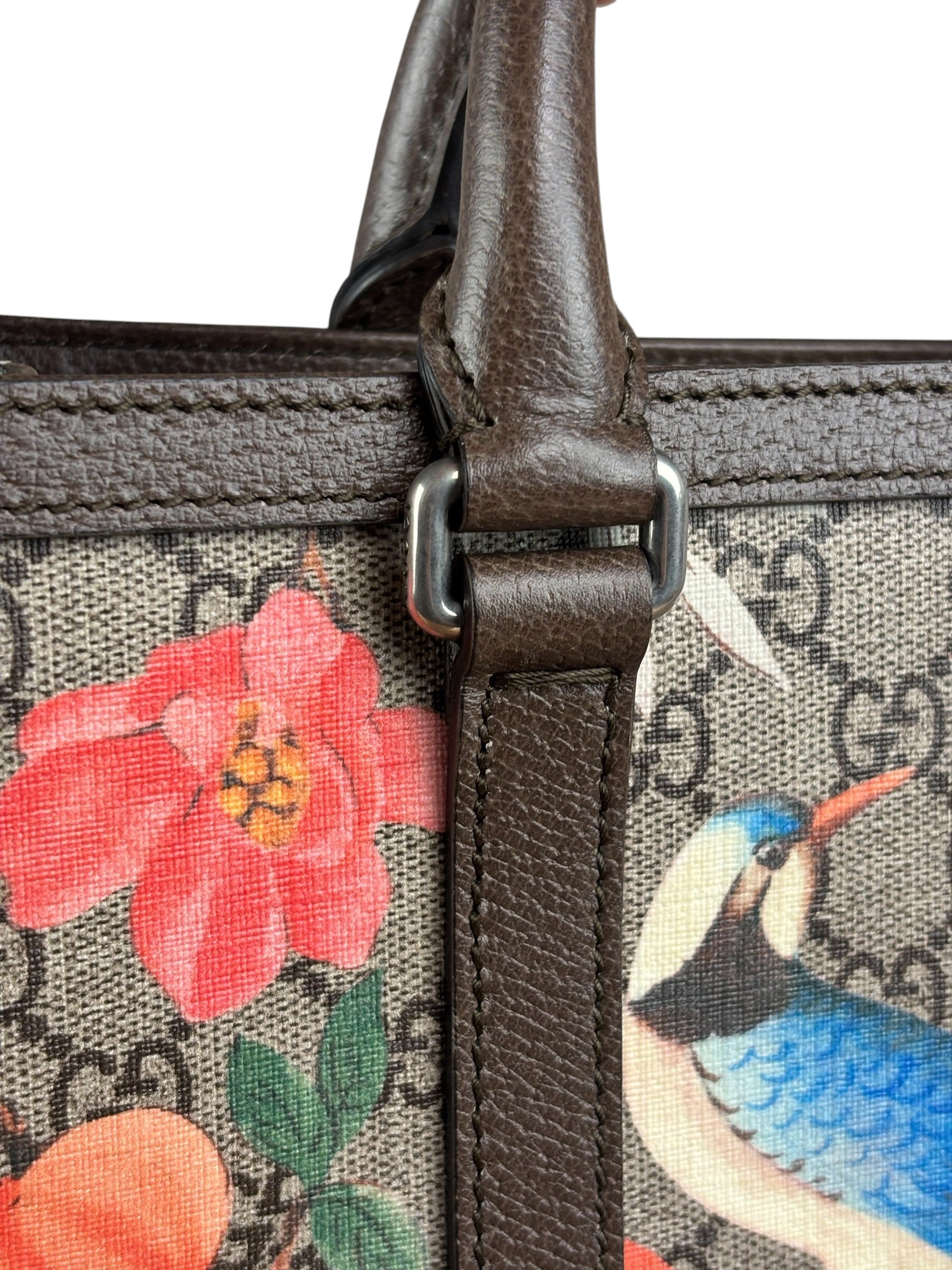 Gucci Brown Leather Trim GG Supreme Tian Vertical Tote Bag