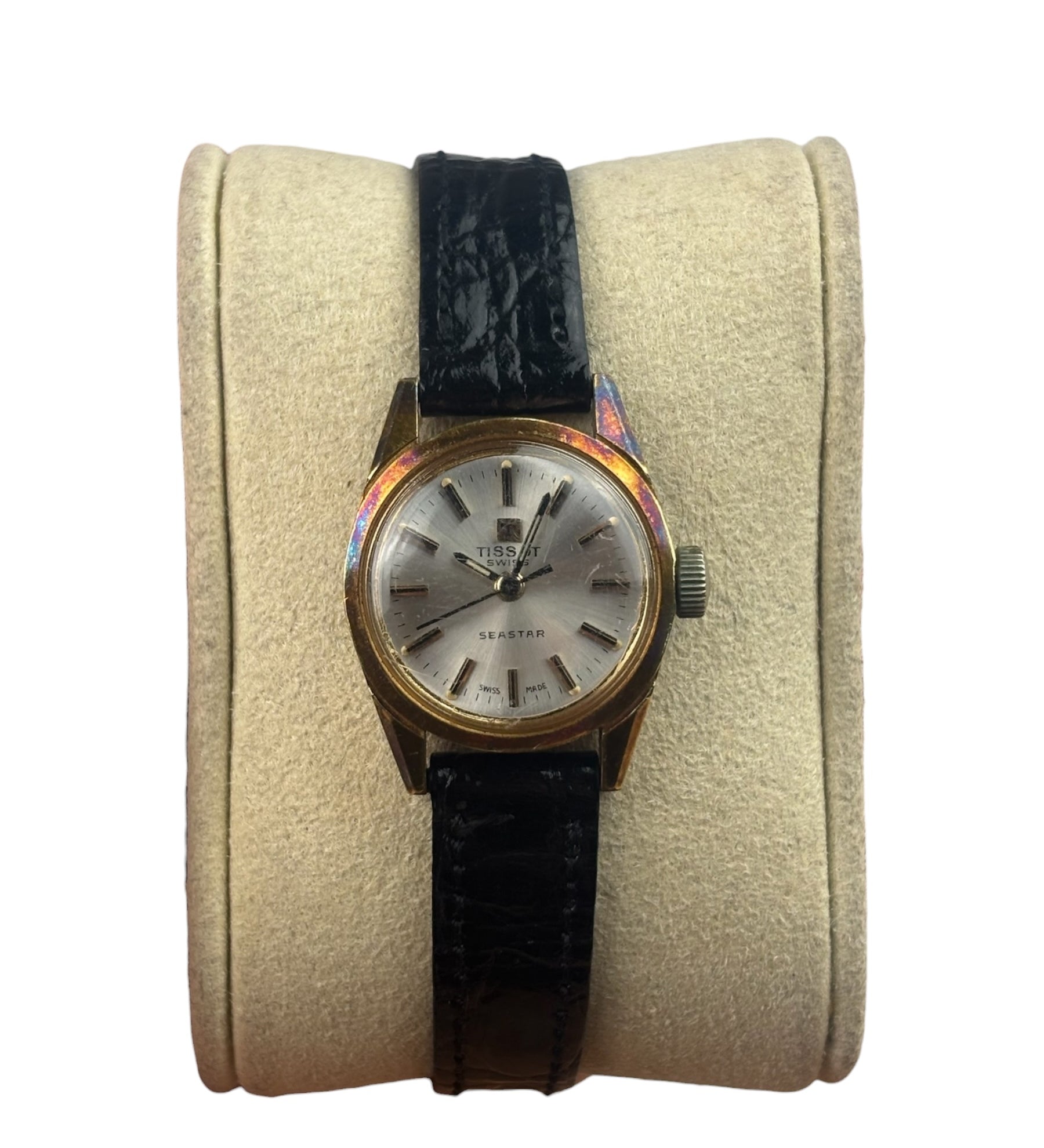 Tissot Vintage Silver Stick Dial Black Strap