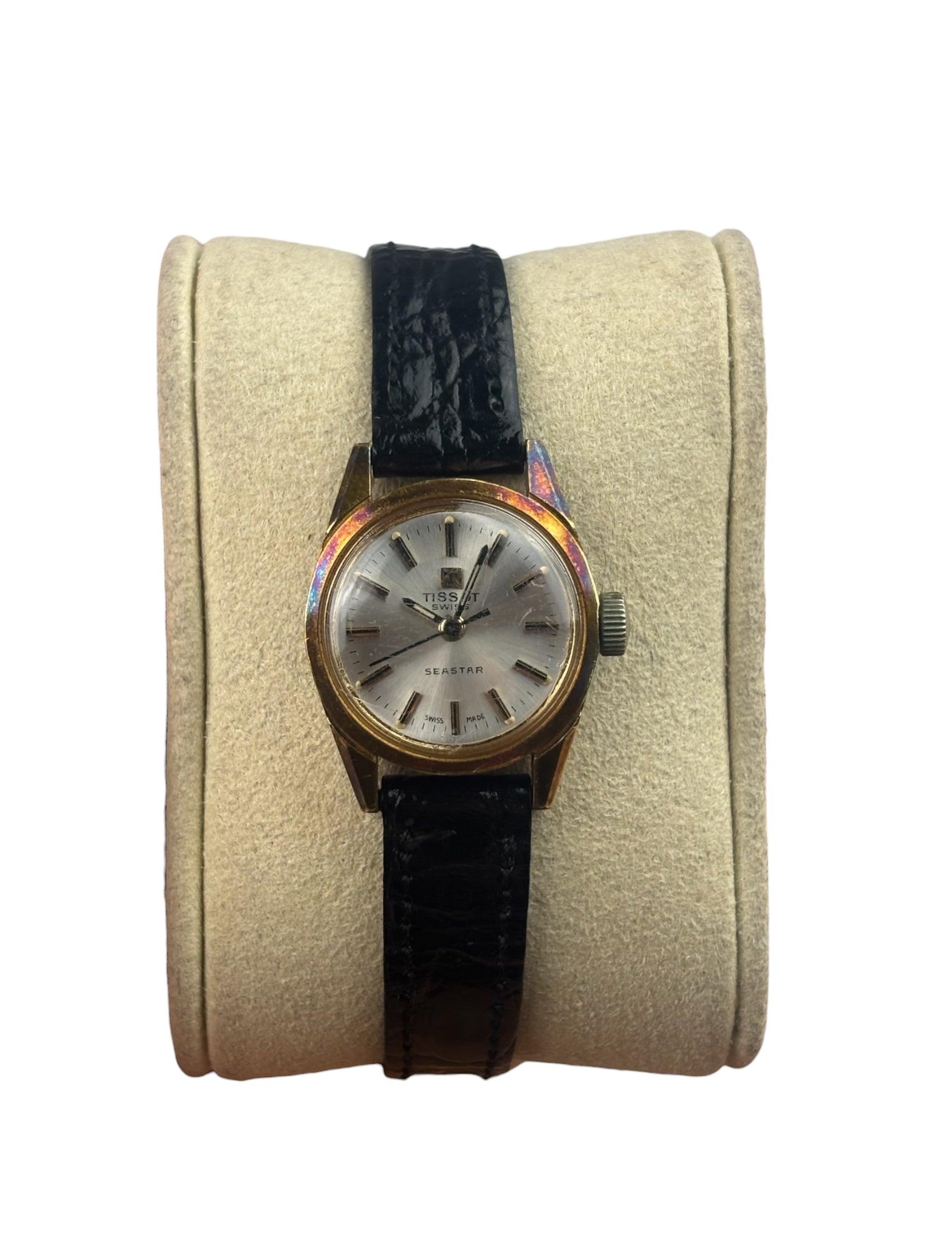 Tissot Vintage Silver Stick Dial Black Strap