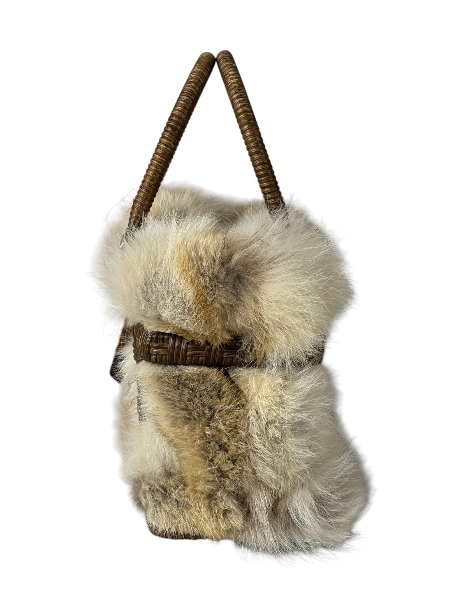 Ferragamo Vintage Fur Rattan Top Handle Bag