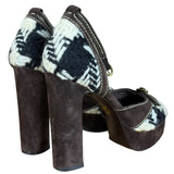 Miu Miu Vintage Woven Tweed Platform Sandals