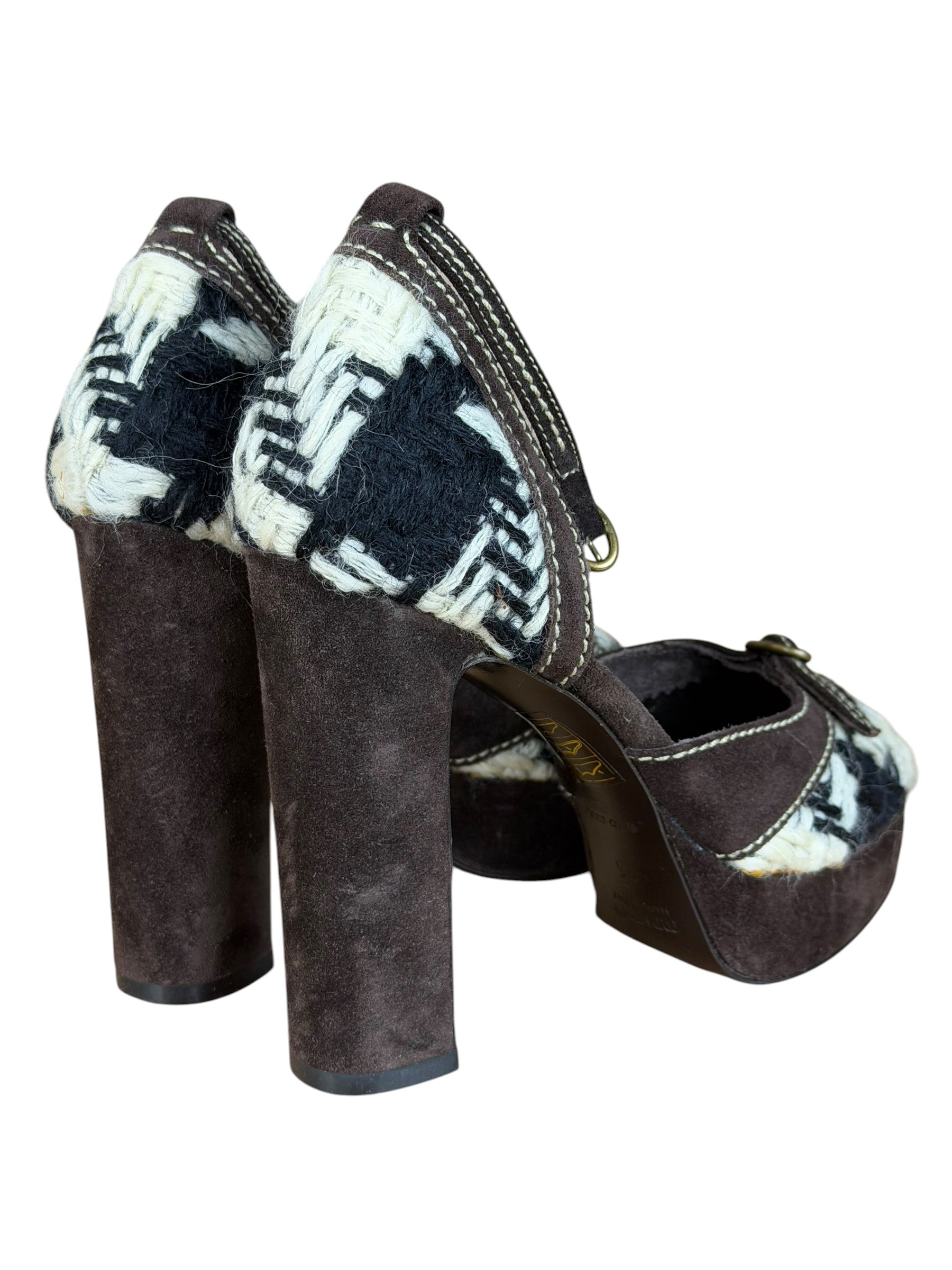 Miu Miu Vintage Woven Tweed Platform Sandals