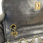 Chanel Vintage Navy Blue Leather Wild Stitch Surpique Flap Bag 2001