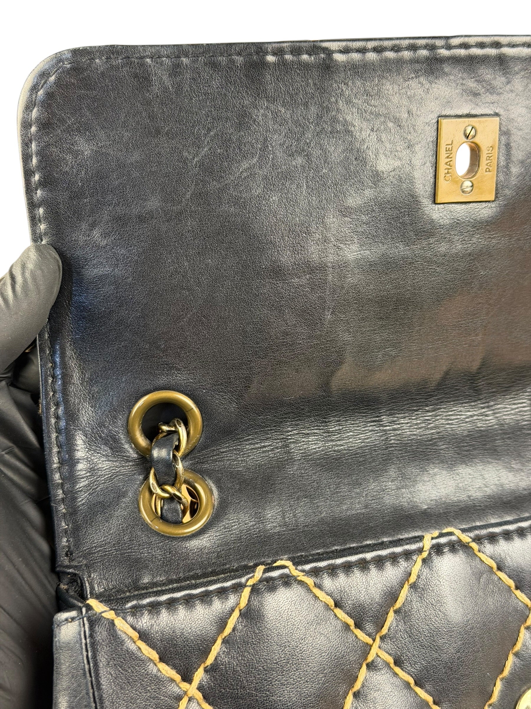 Chanel Vintage Navy Blue Leather Wild Stitch Surpique Flap Bag 2001