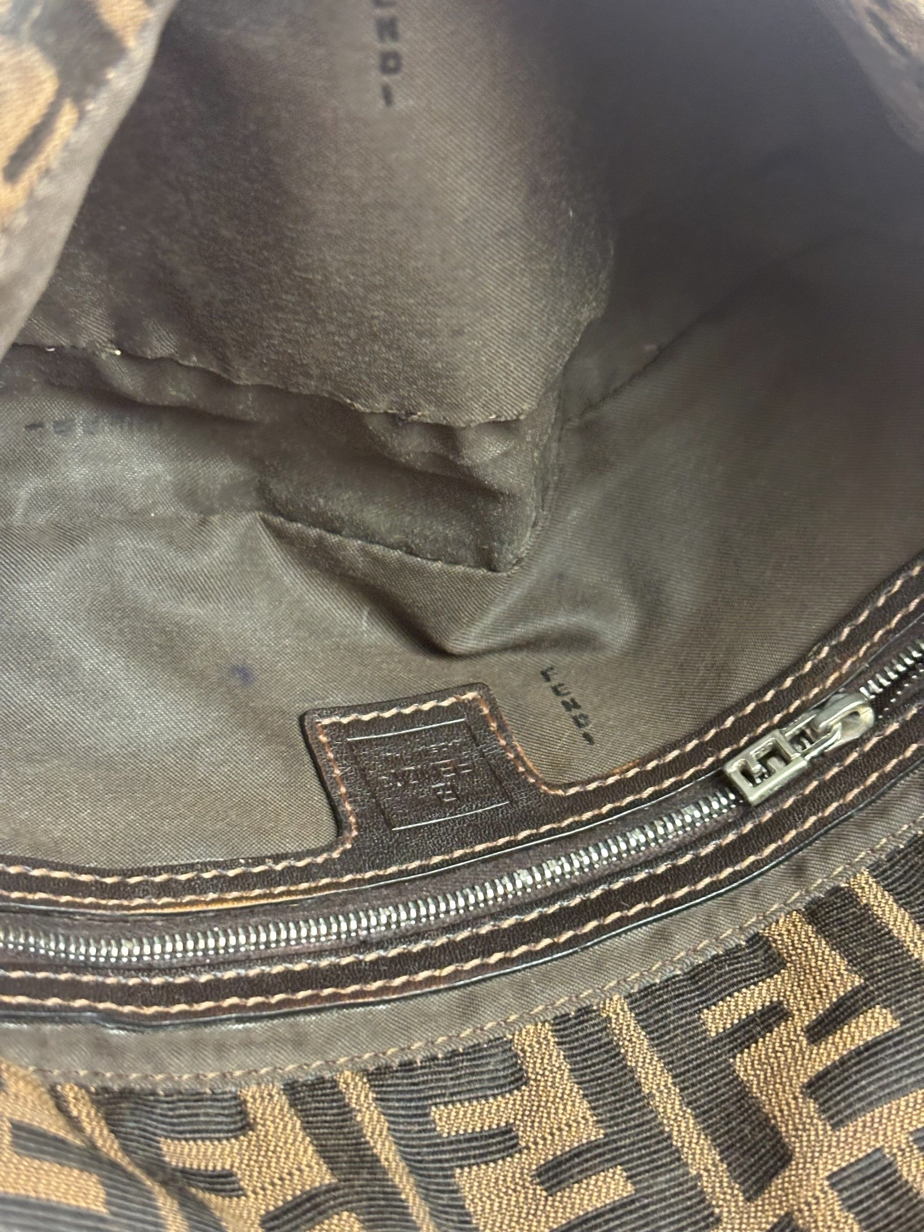Fendi Brown Leather Trim Baguette