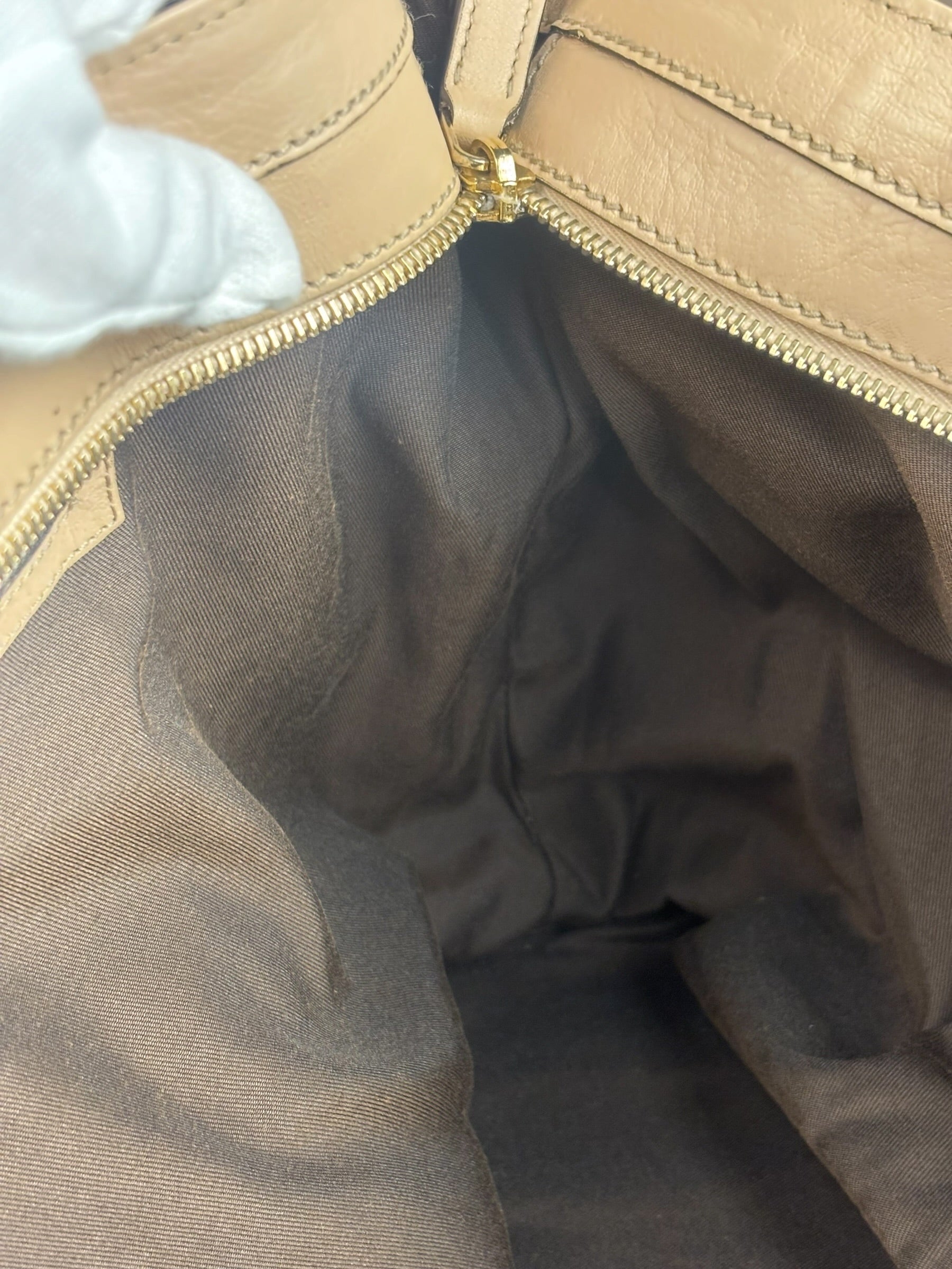 Gucci Vintage Beige Leather Ruched Handle Tote