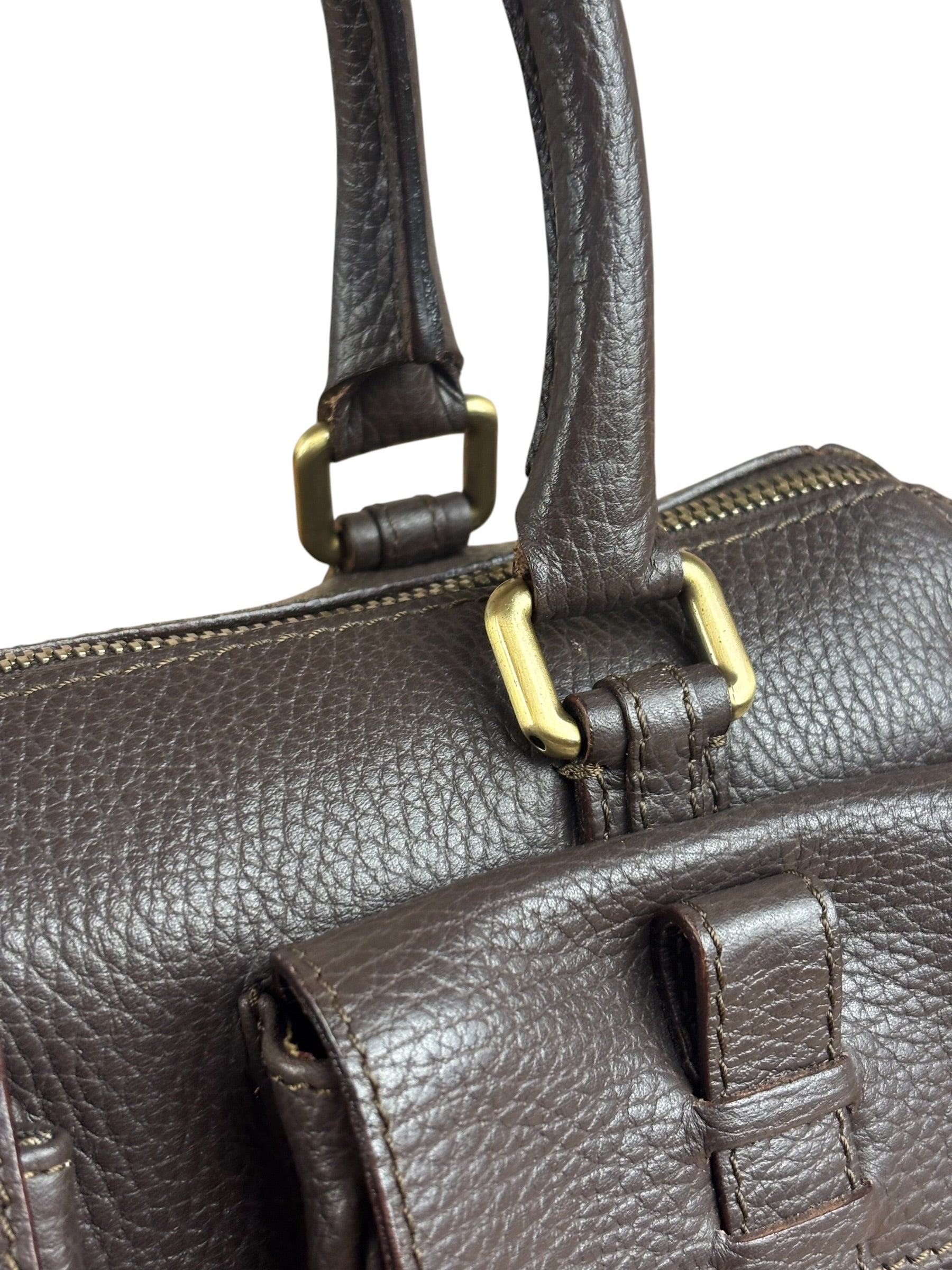 Burberry Vintage Brown Pebbled Leather Double Pocket Satchel Handbag