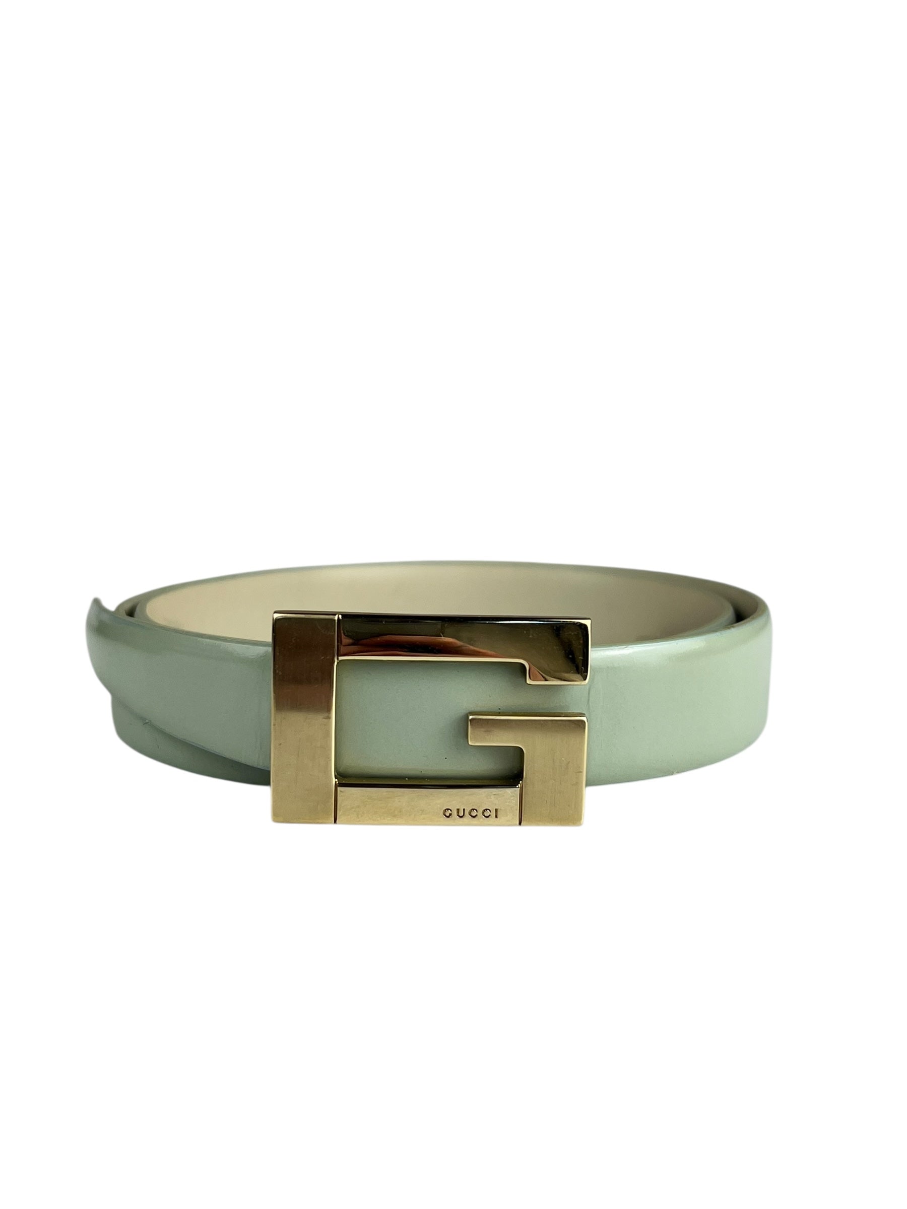 Gucci G Logo Thin Leather Mint Belt