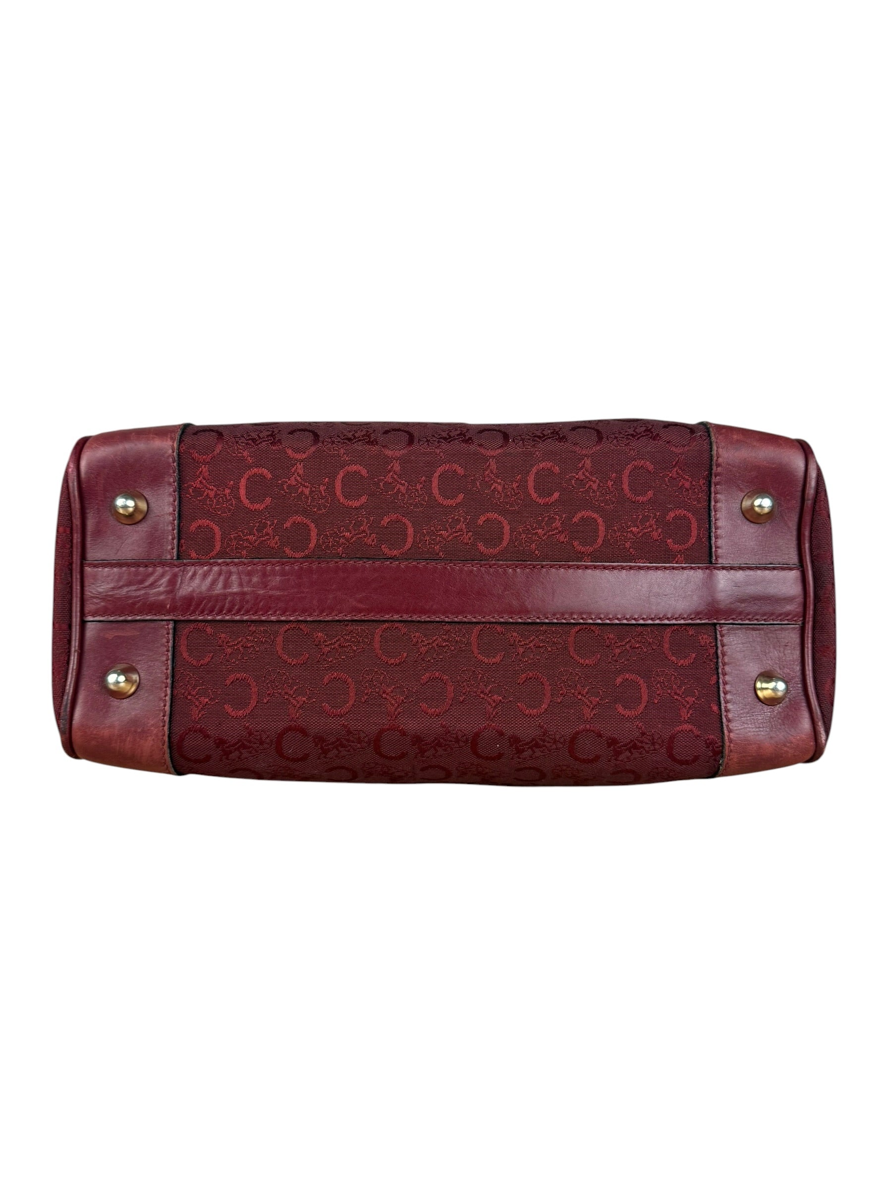 Celine Vintage Burgundy Macadam Print Mini Boston Handbag