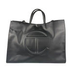 Telfar Black Leather Unisex Shopping Bag
