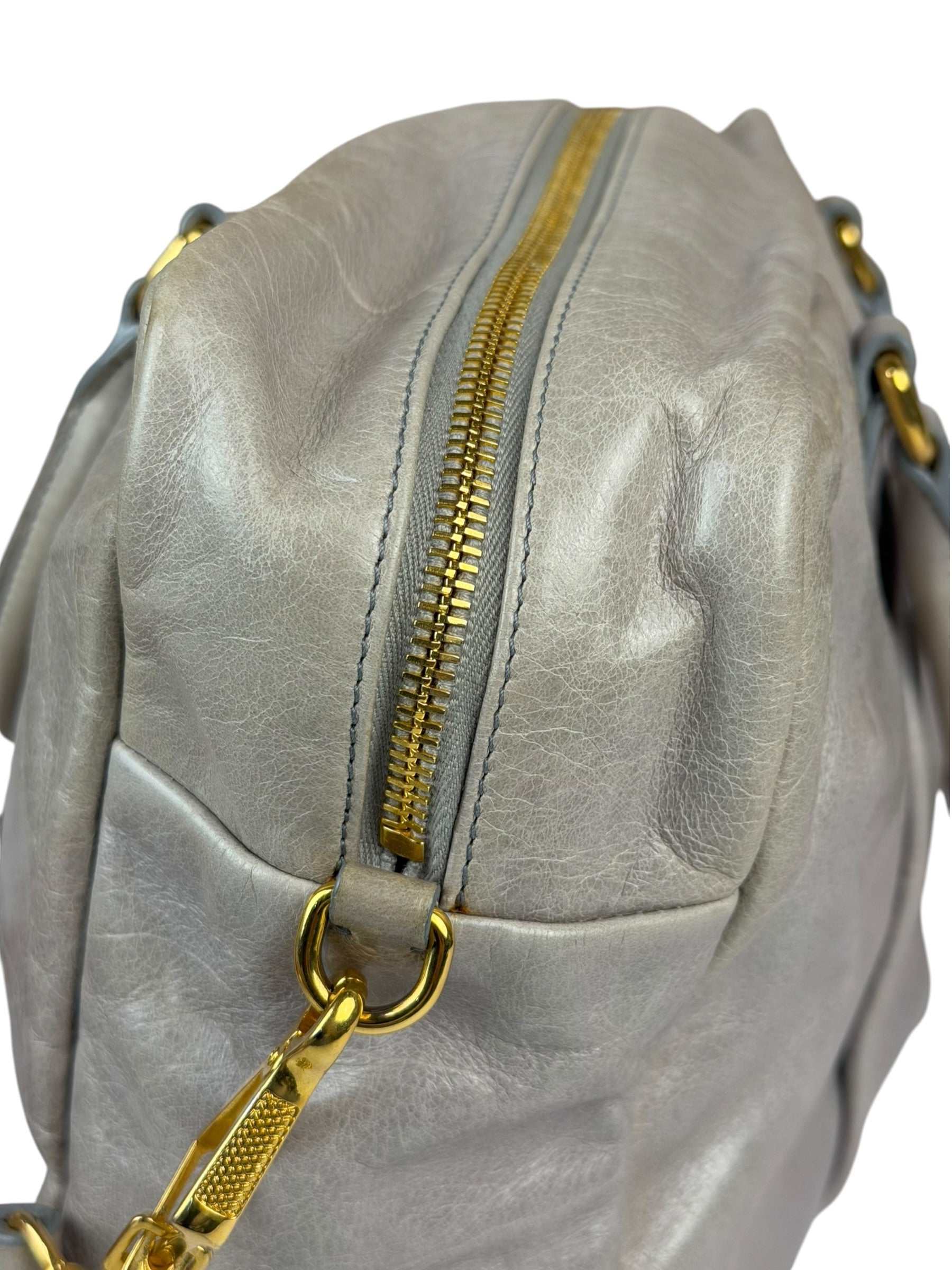 Miu Miu Vintage Pale Grey Vitello Leather Two-Way Bag