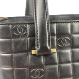 Chanel Vintage Black Leather Chocolate Bar Tote Bag 1992