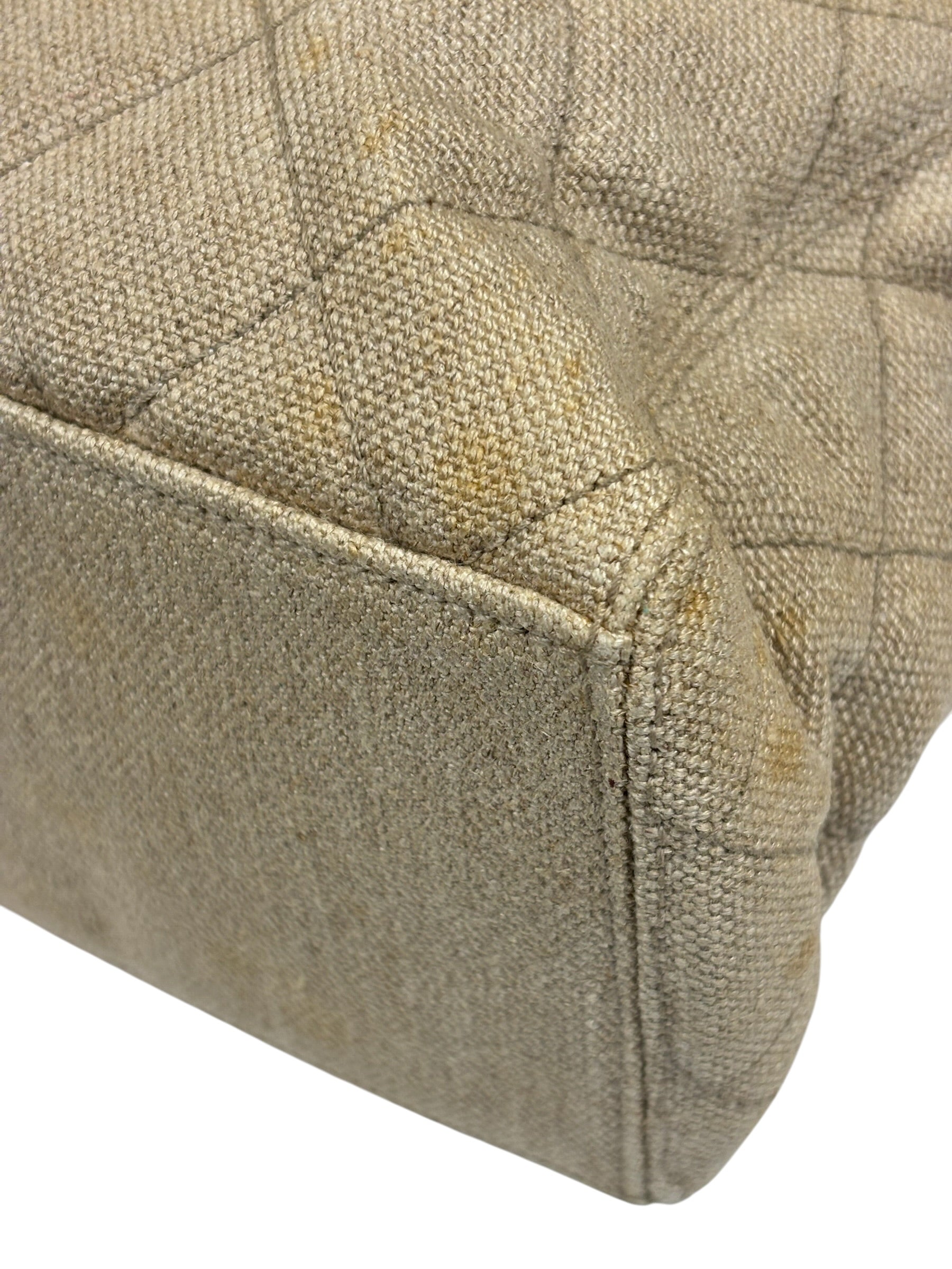 Chanel Vintage Beige Quilted Denim  Tortoise Tote 1996